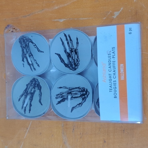 Ashland Halloween tealight lot of 2 6 pack raven and skeleton hand candles - Picture 3 of 4